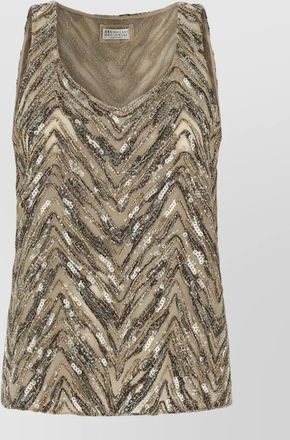 Brunello Cucinelli chevron sequin scoop neck sleeveless top