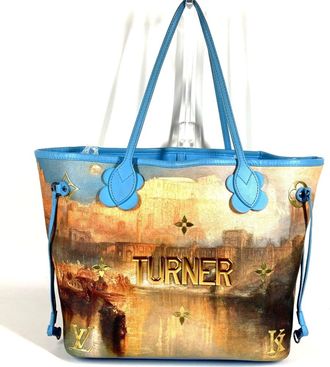 Louis Vuitton Blue Leather Coated Canvas Pouch Shoulder Bag Tote Bag (Pre-Owned)