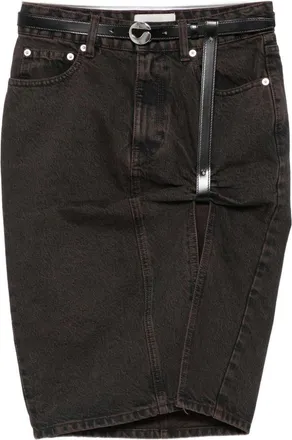 Coperni High-Waisted Front Slit Belted Dark Denim Skirt