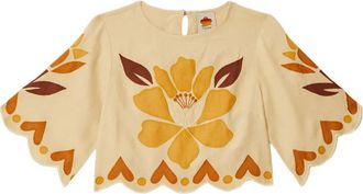 Farm Rio Gewelfde top met bloemapplicatie - Beige