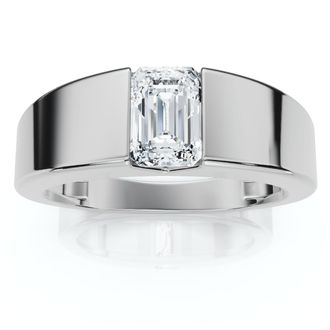 Pompeii3 Mens 1Ct Emerald Cut Diamond Wedding Anniversary Ring 14k Gold or Platinum