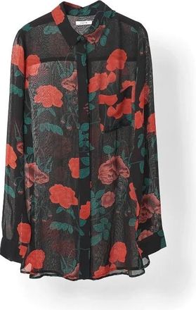 Ganni Black Rose Print Newman Shirt Size M