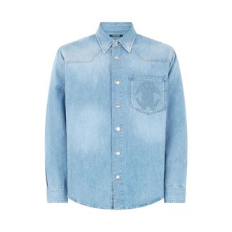 Roberto Cavalli Snake Monogram Denim Shirt - Heren - Spijkeroverhemden - Blauw - XS - Denim - Overhemden