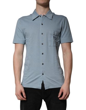Dolce & Gabbana Blue Cotton Button Down Casual Men Polo Shirt Light