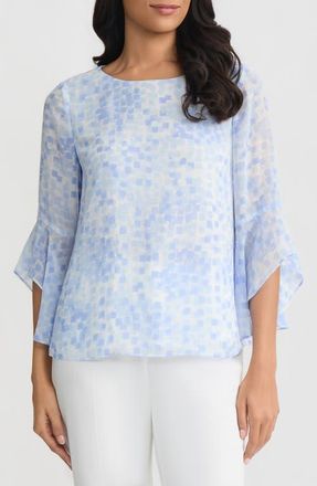 Kasper Ruffle Sleeve Top in Paris Bleu Multi at Nordstrom, Size X-Large