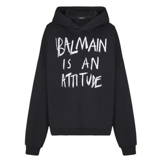 Balmain Hoodies, male, Black, Size: M Logo Hoodie