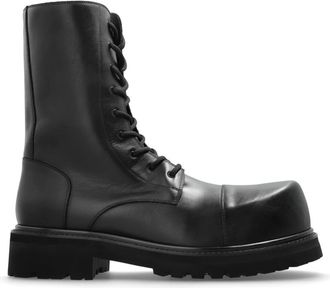 VETEMENTS Leren enkellaarzen - Heren - Veterlaarzen - Zwart - 46 EU - Leer - Schoenen