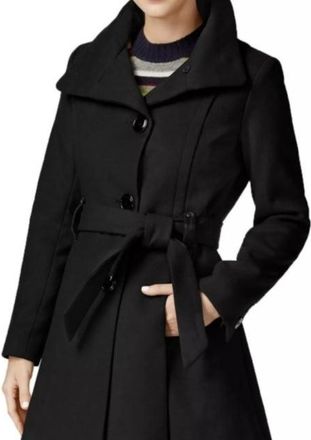 Madden Girl Juniors Belted Skirted Coat Black Size Medium