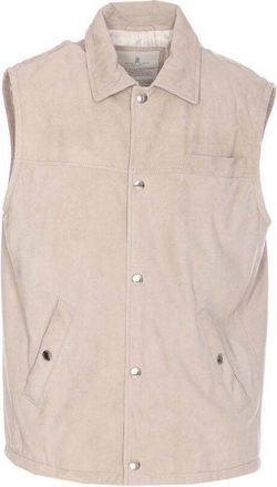 Brunello Cucinelli Beige Leather Sleeveless Jacket, Size Medium