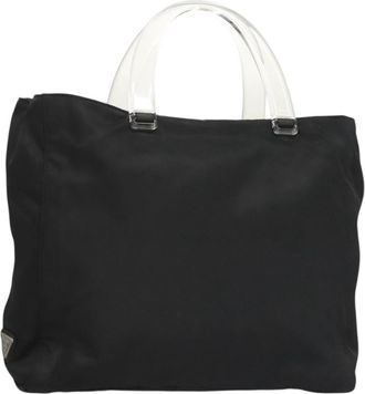 Prada Logo Flat Tote Bag. Nylon Tessuto Black Nylon Handbag (Pre-Owned)