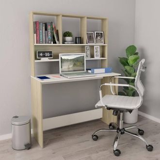 Berkfield Home Desk with Shelf White & Sonoma Oak 110x45x157 cm Engineered Wood | Size: 110 x 45 x 157 cm