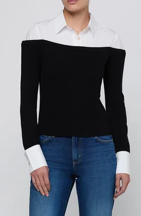 L'agence Mathilde Mixed Media Long Sleeved Top in Black/white at Nordstrom, Size X-Large