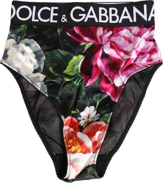 Dolce & Gabbana Black Floral Print High Waist Panty Womens Underwear