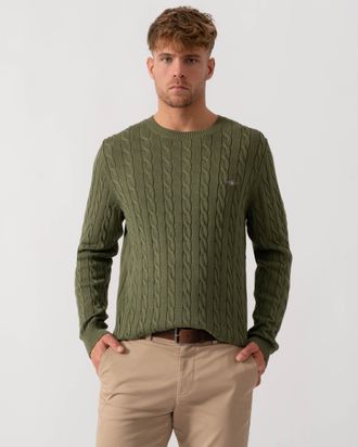 GANT Mens 379 Crew Neck Jumper in Dark Green Cotton - Size X-Large