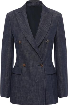 Brunello Cucinelli Dark Blue Double Breasted Blazer, Brand Size 50 (US Size 16)