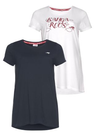 Kangaroos Longshirt KANGAROOS, Damen, Gr. 40/42, blau (wei&szlig;, marine), Jersey, Obermaterial: 60% Baumwolle, 40% Polyester, figurumspielend Po-bedeckend, Rundhals