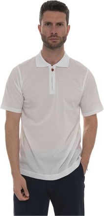 Kiton Polo shirt met halve rits - Heren - Polos - Wit - XL - Katoen - Tops
