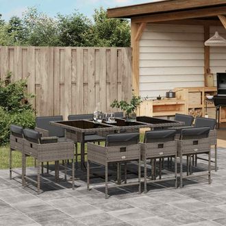 vidaXL Vidaxl - Set De Comedor De Jard&iacute;n 11 Pzas Y Cojines Rat&aacute;n Sint&eacute;tico Gris