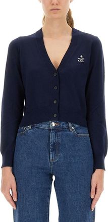 A.P.C. Blue Logo V Neck Cardigan