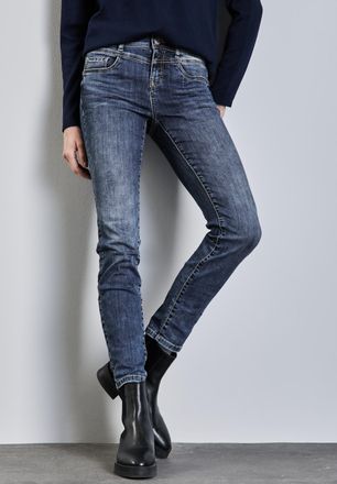 Street One Slim-fit-Jeans STREET ONE Style YORK, Damen, Gr. 27, L&auml;nge 30, blau (mid blau wash), Denim/Jeans, Obermaterial: 78% Baumwolle, 21% Polyester, 1% Elast