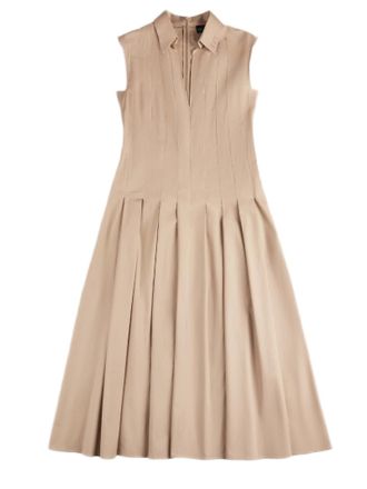 Fay Pleated Sleeveless Dress With V-Neckline And Logo Detail
