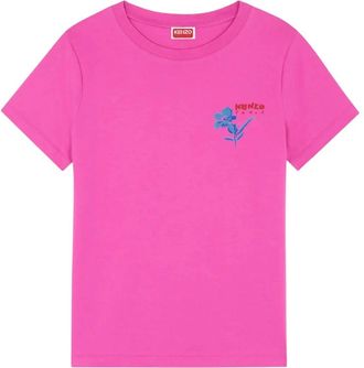 Kenzo Tops, Dames, Roze, S, Drawn Flowers T-shirt
