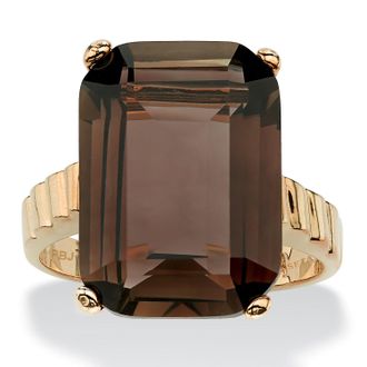 Palm Beach Jewelry 10.75 TCW Genuine Smoky Quartz Gold-Plated Step-Top Ring