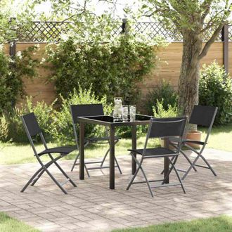 vidaXL Conjunto De Comedor De Jard&iacute;n 5 Pcs Negro Textileno Y Acero Vidaxl