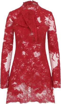 Ermanno Scervino Lace Mini Jurk - Dames - Feestkleedjes - Rood - XS - Leer - Kleedjes