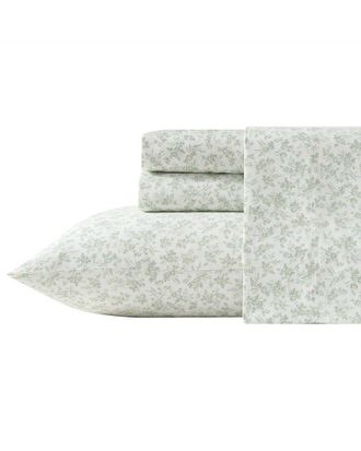Laura Ashley 300 Thread Count Floral Toile 100% Cotton Sateen Sheet Set