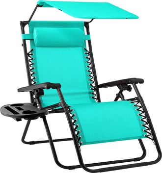 Best Choice Products Folding Zero Gravity Recliner Patio Lounge Chair w/ Canopy Shade, Headrest, Tray
