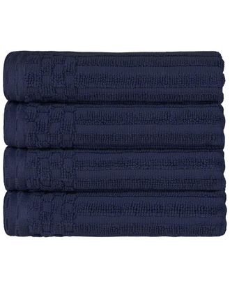 Superior Cotton Highly Absorbent Solid And Checkered Border Hand Towel Set