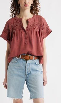 Treasure & Bond Pintuck Linen Blend Popover Top in Brown Sable at Nordstrom Rack, Size Small/medium