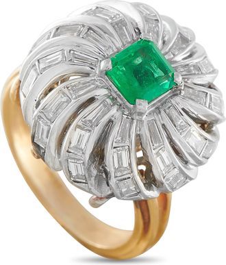Luxury Bazaar Platinum and 14K Yellow Gold 1.85ct Diamond and Emerald Ring MF05-050626