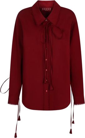 Gucci Katoenen Poplin Shirt met Kantafwerking - Dames - Overhemden - Rood - XS - Katoen - Overhemden