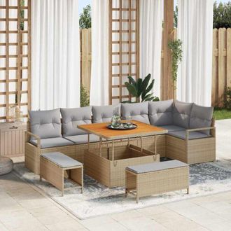 vidaXL Vidaxl - Conjunto De Sof&aacute; De Jard&iacute;n Con Coj&iacute;n 9 Pcs Beige Polirat&aacute;n