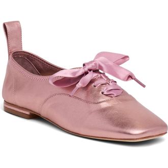 Cinq &agrave; Sept Christina Lace-Up Flat in Soft Pink Metallic at Nordstrom, Size 7.5Us