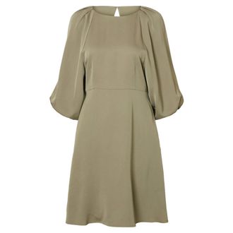 Selected Open Back Jurk met Ballonmouwen - Dames - Jurken - Groen - Maat: S Viscose