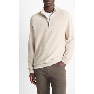 Vince Geometric Jacquard Wool & Cashmere Quarter Zip Pullover in British Khaki/Classic at Nordstrom Rack, Size Xx-Large