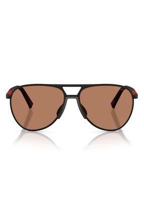 Prada 59mm Pilot Sunglasses in Black Rubbered /Brown at Nordstrom