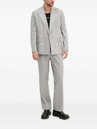 HUGO BOSS textured double-breasted suit - men - Cotton/Elastane/Linen/Flax/Polyester - 50 - Grey