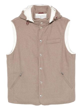 Brunello Cucinelli Bonded Wool Flannel Down Vest With Detachable Hood