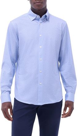 Bugatchi Jules OoohCotton Grid Check Button-Up Shirt in Air Blue at Nordstrom, Size Xxx-Large