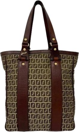 Fendi Pre-owned Tote Bags, female, Brown, Size: ONE SIZE Pre-owned Vintage Canvas Tote Bag