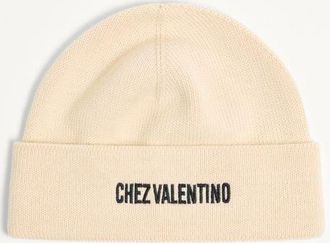 Valentino Garavani Beanie Knitted Chez Valentino In Lana Uomo PANNA UNI