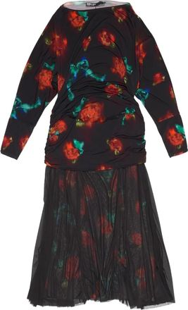 Bimba & Lola Maxi-jurk met roosprint - Zwart