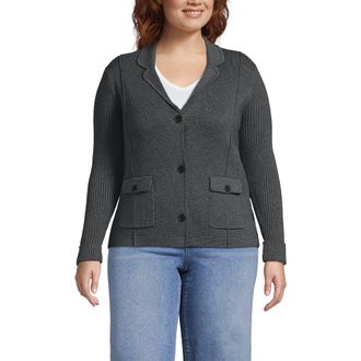 Lands End Plus Size Drifter Ribbed Collared Blazer Sweater in Charcoal Heather at Nordstrom, Size X-Small Short