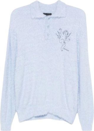 Rassvet Lange Mouw Mohair Polo Gebreid - Heren - V-hals truien - Blauw - M - Truien & Vesten