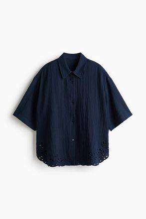 H&M Broderie Anglaise Beach Shirt in Navy Blue at Nordstrom, Size X-Large