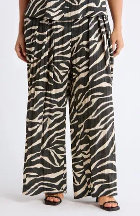 Wit & Wisdom Skyrise Pleated Palazzo Pants in Charcoal/ecru at Nordstrom, Size 2X